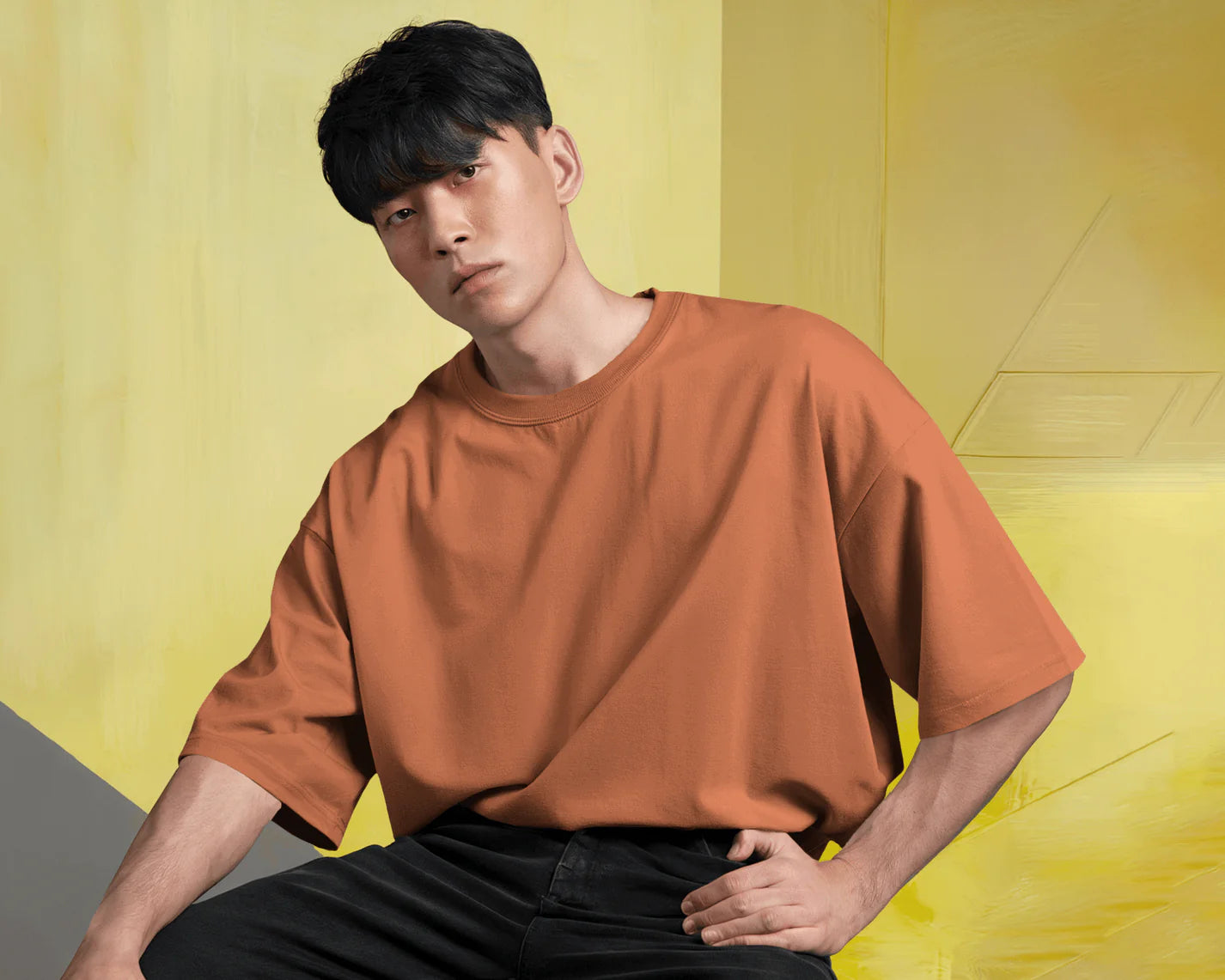 Men's Solid Oversized French Terry T-shirt